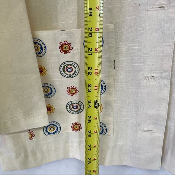 Vintage Blazer Medium Cotton Lightweight Cream Geometric Designs Lilly Sports - Picture 4 of 7